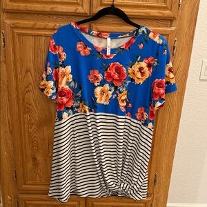 Simply Ruby Floral and Striped Women's Top